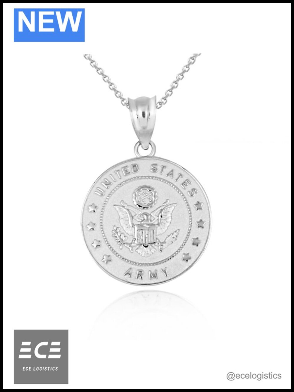 Sterling Silver Army Eagle Emblem Medallion Pendant Necklace 20"